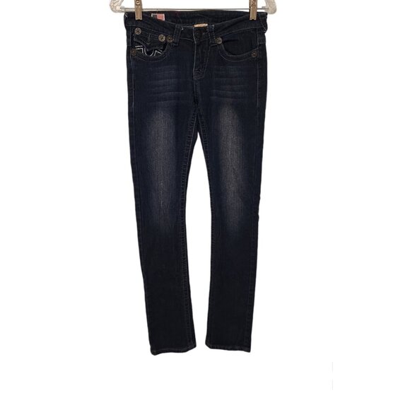 True Religion Jeans Womens 25 Blue Denim Joey Super T Stitched Flap Pockets EUC - Picture 2 of 13